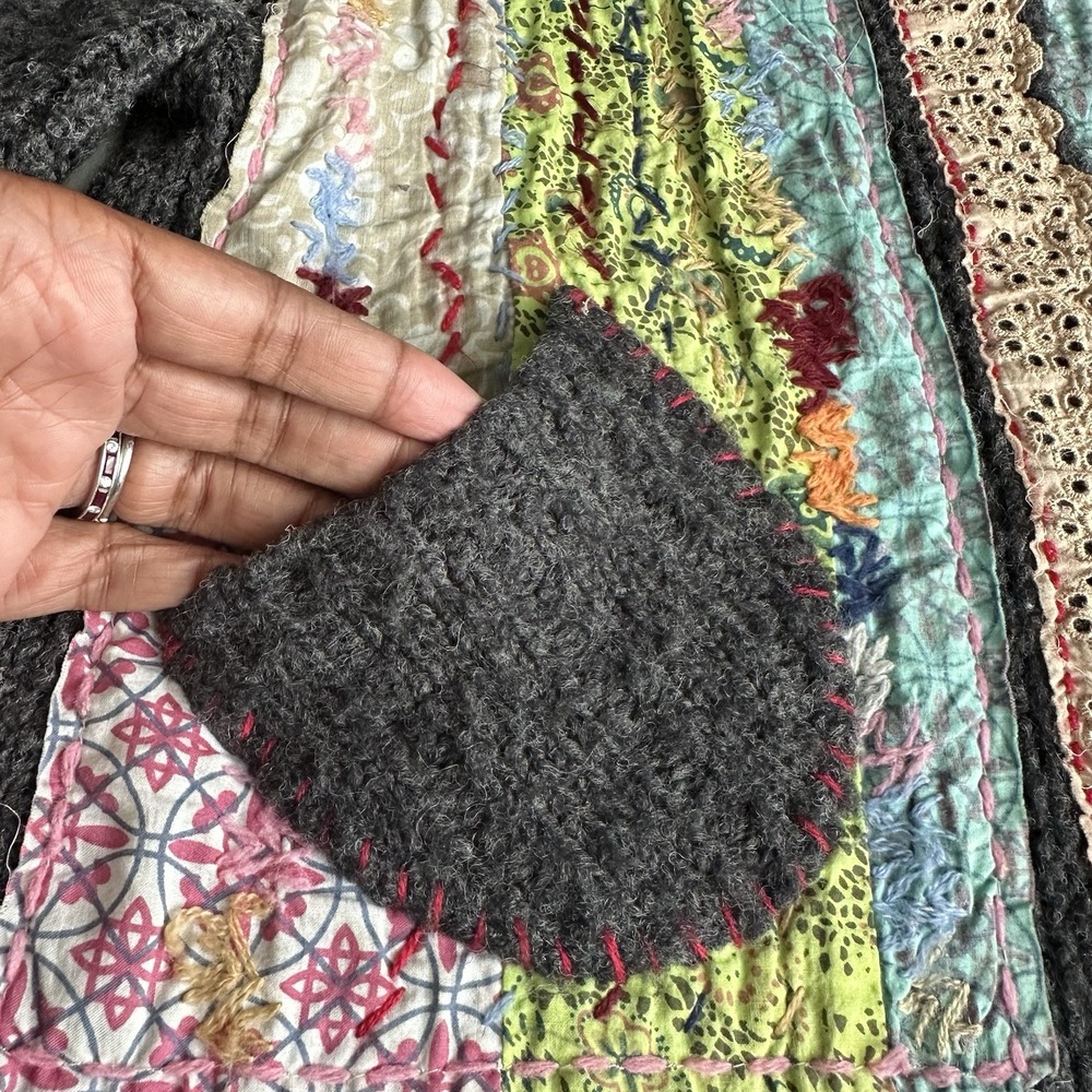 Free People Grandma Goes West Patchwork Cardigan Sweater Womens Size Medium - Picture 4 of 9